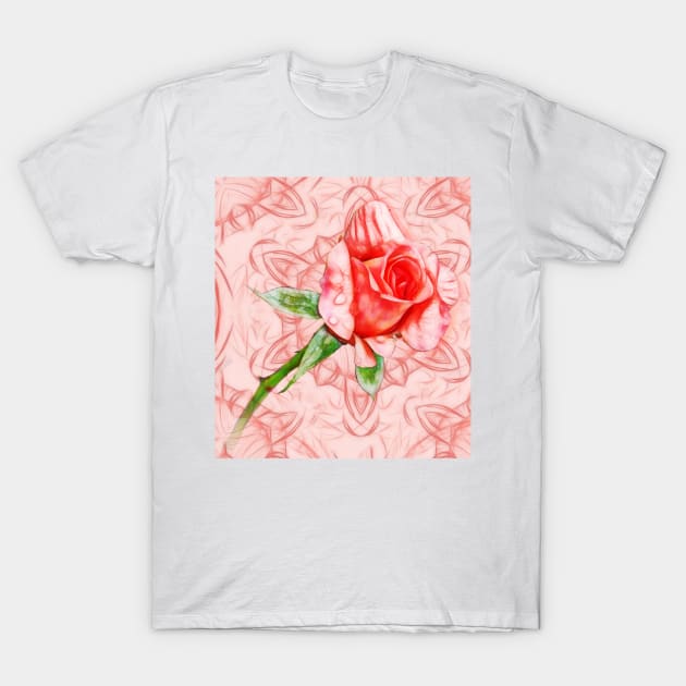 Pink rose on elegant kaleidoscope T-Shirt by hereswendy